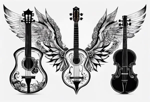 CROSSEED ACOUSTIC GUITAR AND VIOLIN WITH WINGS tattoo idea