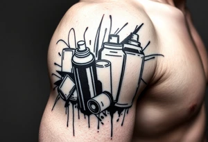 Graffiti markers and spray paint cans tagging on tic tattoo idea