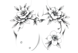 Chest sternum under boob floral tattoo not over the boobs tattoo idea