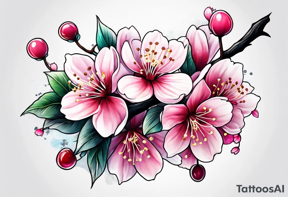 Cherry blossoms and srtars tattoo idea