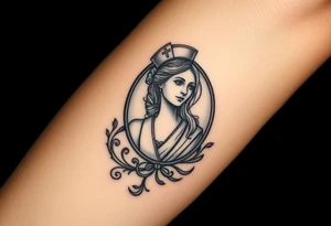 Beautiful antique large cameo with old fashioned nurse with nurse hat in the cameo tattoo idea