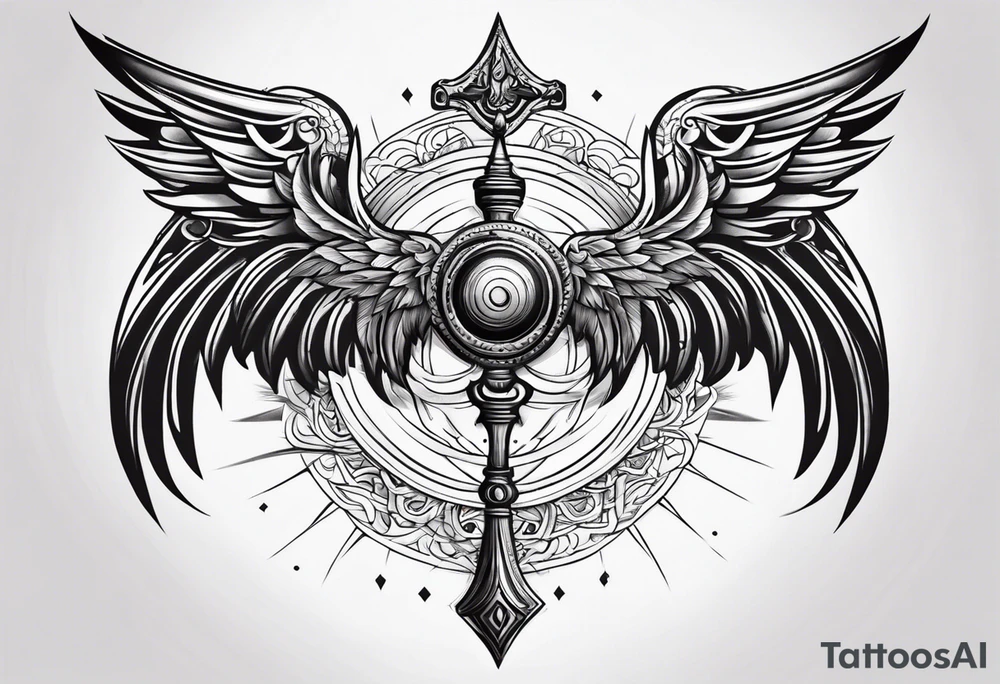 back tatoo with trishul and wings tattoo idea