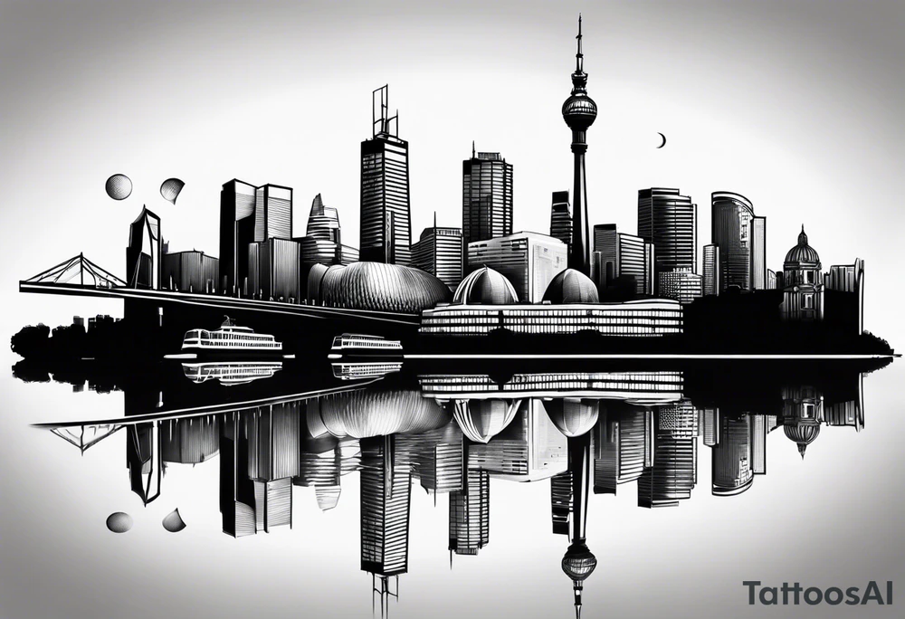 Melbourne Skyline with london skyline reflection tattoo idea