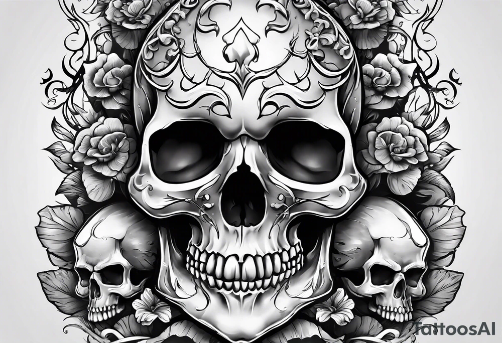 A full arm sleeve Skull with mushrooms attached like it’s becoming a part of them tattoo idea