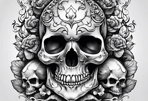 A full arm sleeve Skull with mushrooms attached like it’s becoming a part of them tattoo idea
