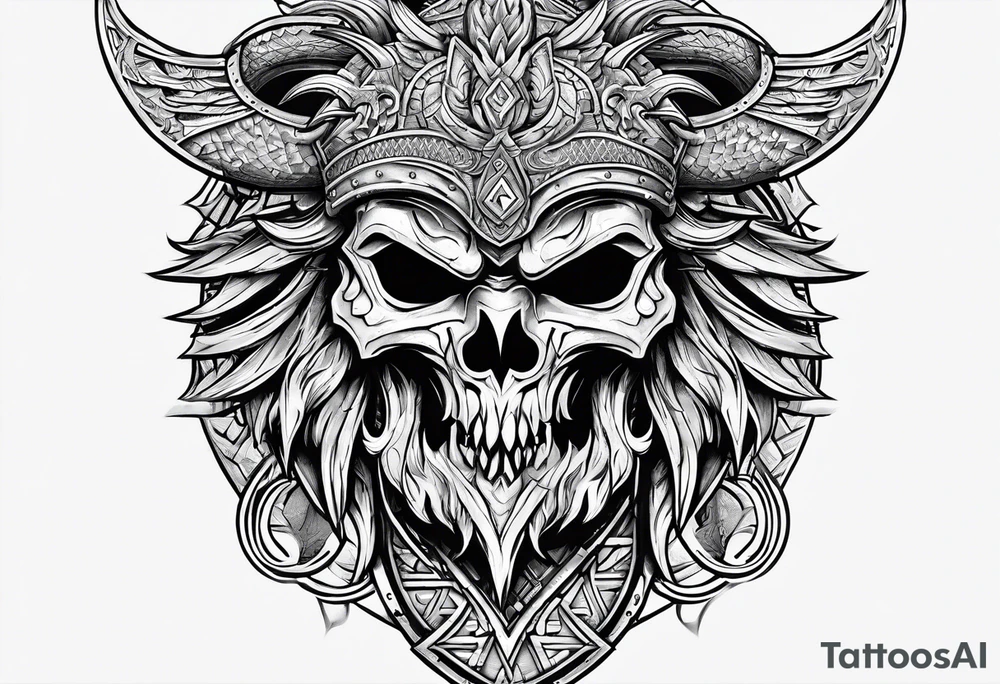 Valhalla sword shield long ship dragon head axe Valknut tattoo idea