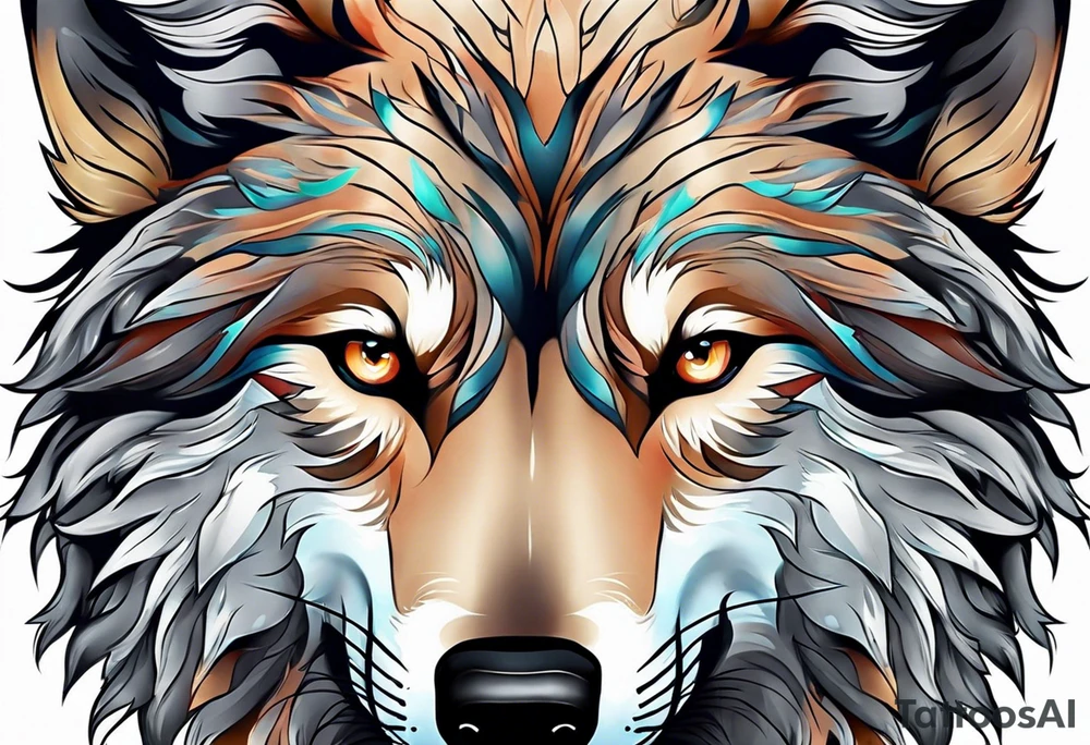 strong wolf gentle eyes tattoo idea