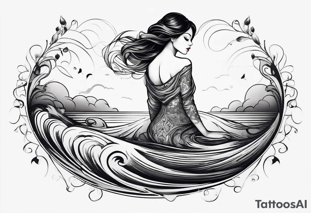 simple tattoo of full body girl floating on water tattoo idea