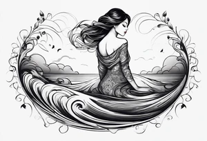 simple tattoo of full body girl floating on water tattoo idea