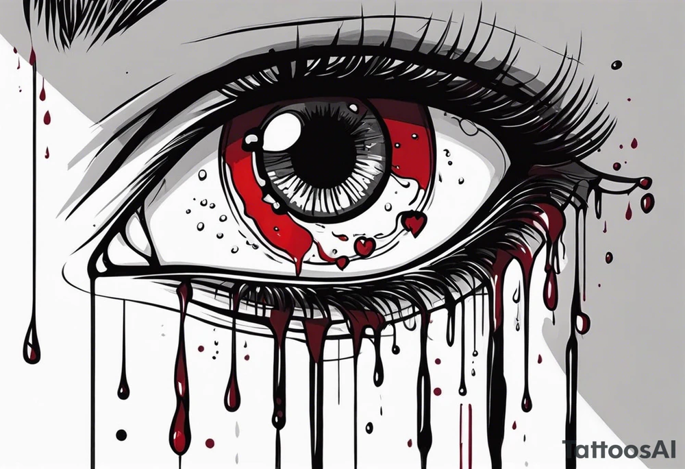Bleeding tears flow from eye tattoo design nope eyebrow tattoo idea