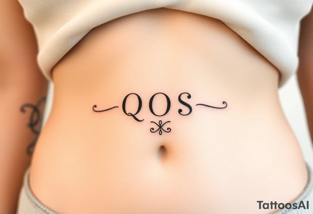 text reading "QOS" across a womb tattoo tattoo idea
