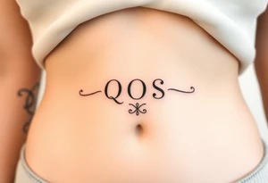 text reading "QOS" across a womb tattoo tattoo idea