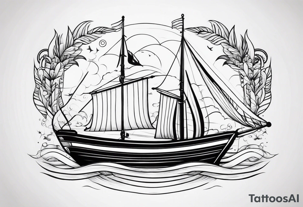 Tubarões, polvo e barcos no braço tattoo idea