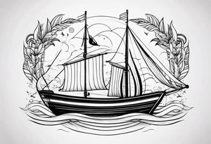 Tubarões, polvo e barcos no braço tattoo idea