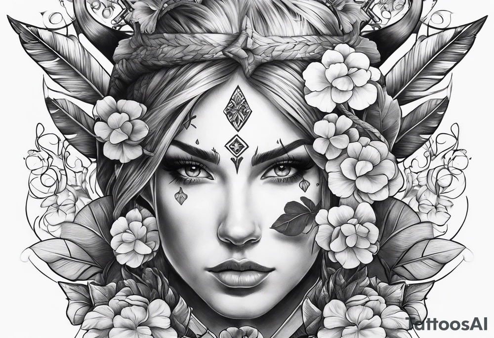 idea of adding buffs to people with this tattoo. using realistic style with arrows and Four Leaf Clover to generating stats of Luck. tattoo idea