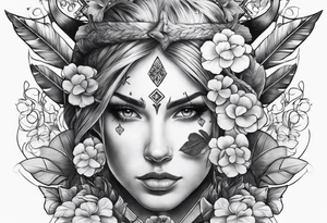 idea of adding buffs to people with this tattoo. using realistic style with arrows and Four Leaf Clover to generating stats of Luck. tattoo idea