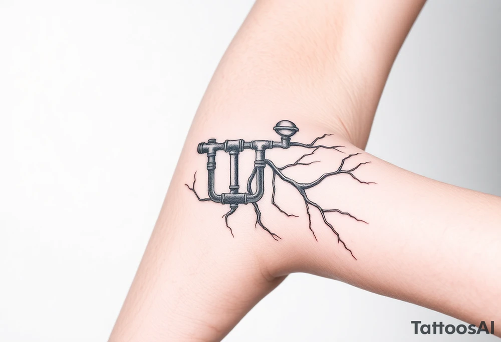 System of pipes that transitions into veins of forearm tattoo idea