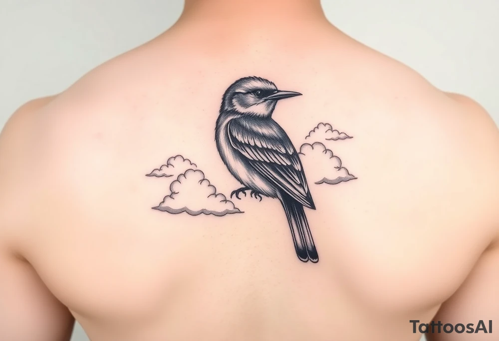 Kentucky bluebird with realistic clouds tattoo idea