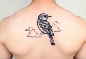 Kentucky bluebird with realistic clouds tattoo idea
