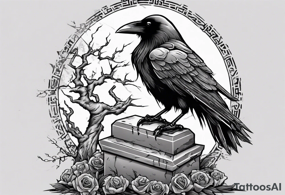 Raven on the grave with the katana tattoo idea