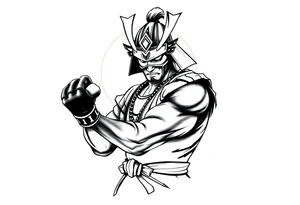 noble samurai warrior silhouette at sunset with boxing gloves tattoo idea