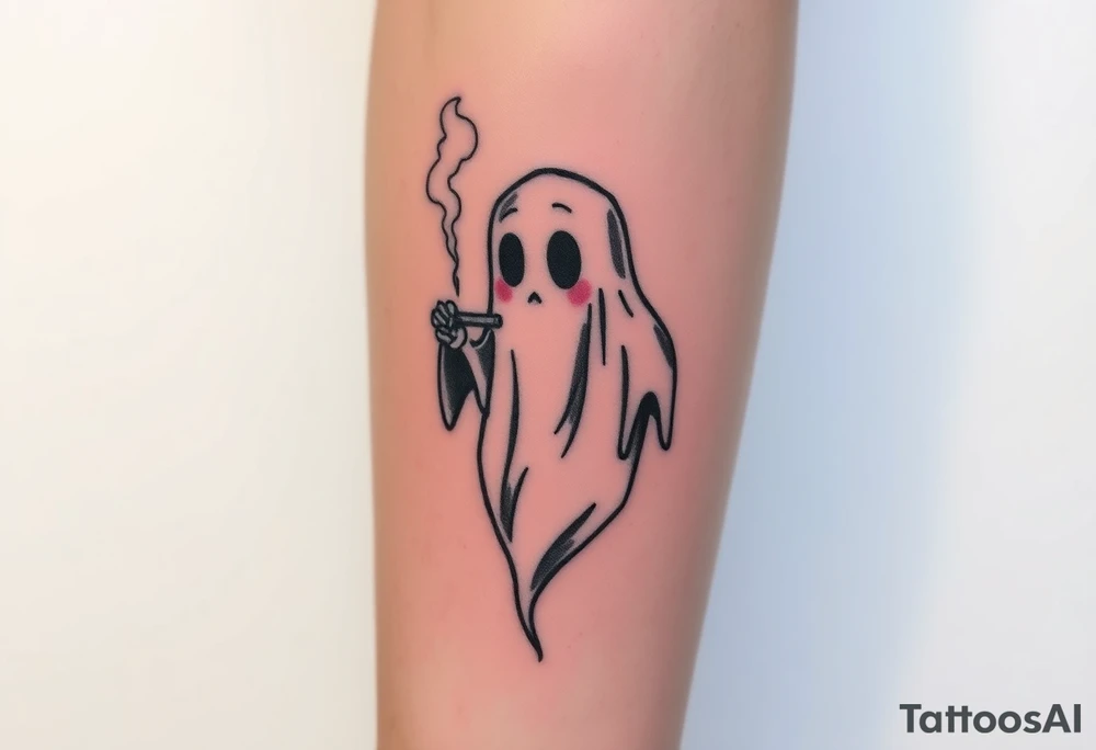 Cute ghost smoking tattoo idea
