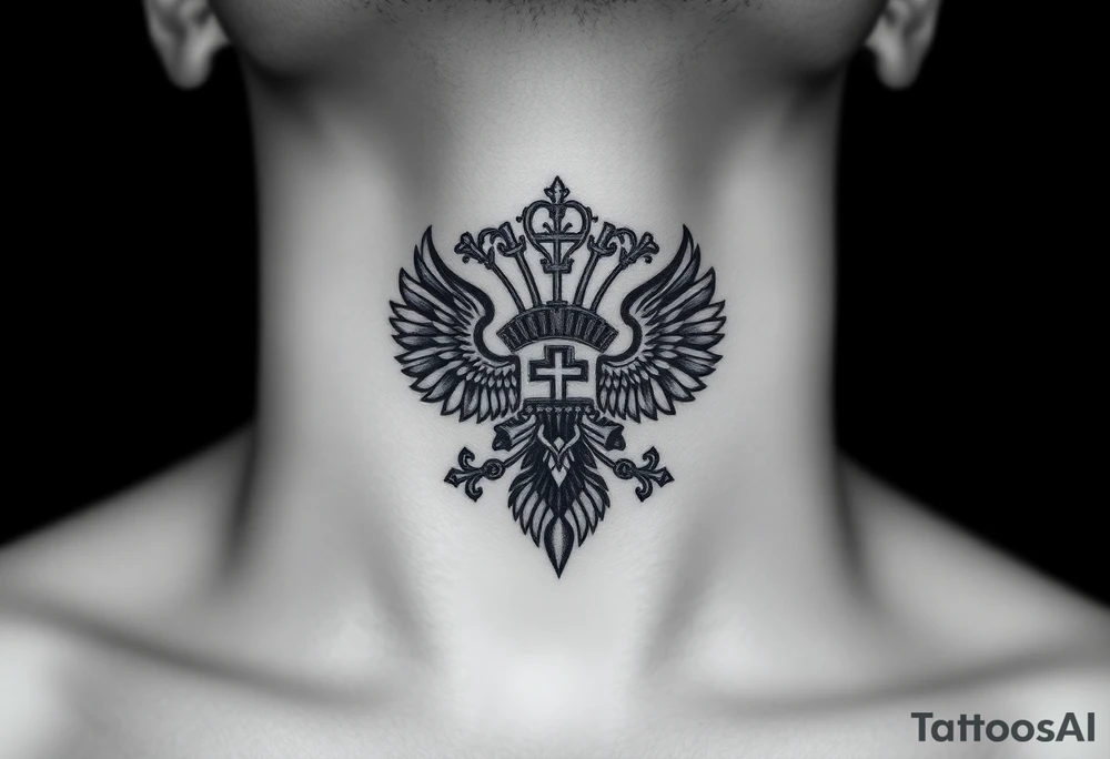 russian christian orthodox military neck design front facing tattoo idea