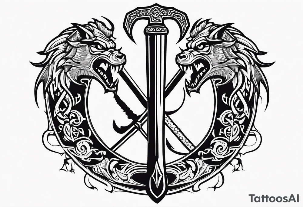 Valhalla sword shield dragon axe tattoo idea