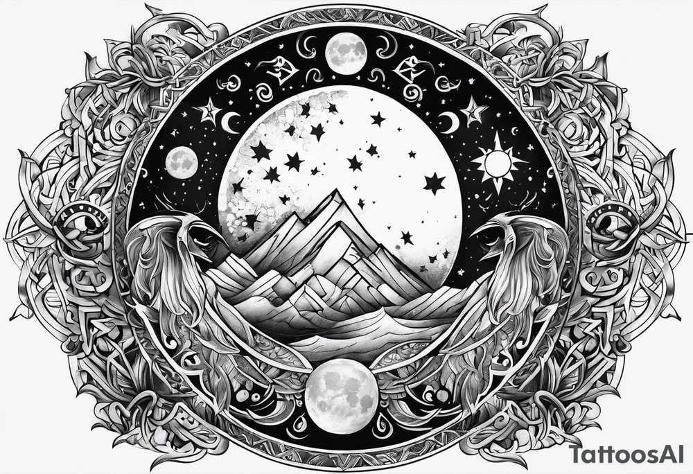 viking moon and sun tattoo idea