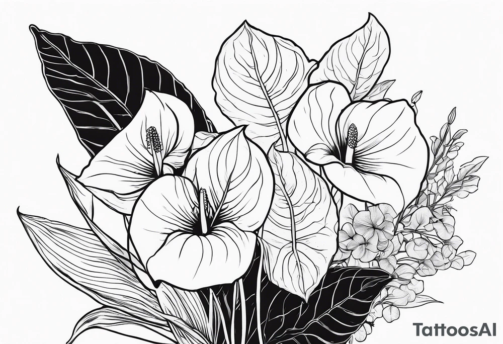 Bouquet avec anthurium et chèvrefeuille tattoo idea