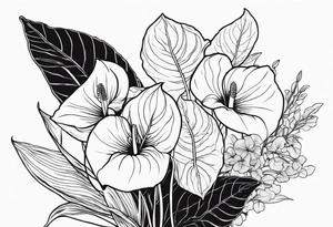 Bouquet avec anthurium et chèvrefeuille tattoo idea