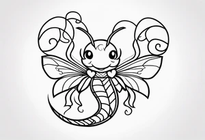 Outline tattoo showing a side view of Scorpion with tail curving overhead drawn in Powerpuff girl style with body segments, head and claws made of hearts tattoo idea