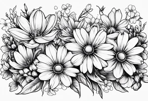 Honeysuckle, daisys,cosmos,and snowdrop sleeve tattoo tattoo idea