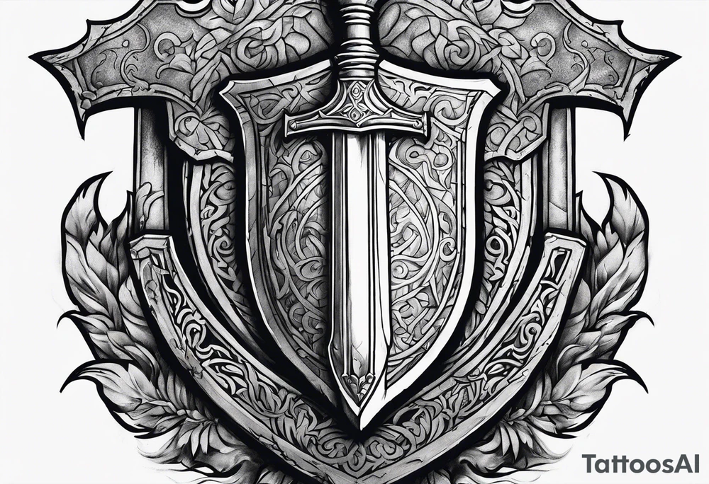 Valhalla shield fire sword tattoo idea