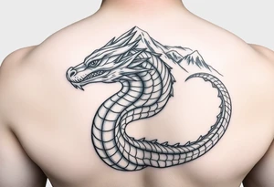 Powerfull Dacian Draco wih mountain Paring Petrosani in the background tattoo idea