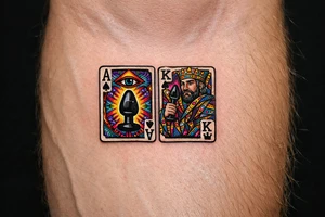 two playing cards ace and king with a butt plug suit tattoo idea