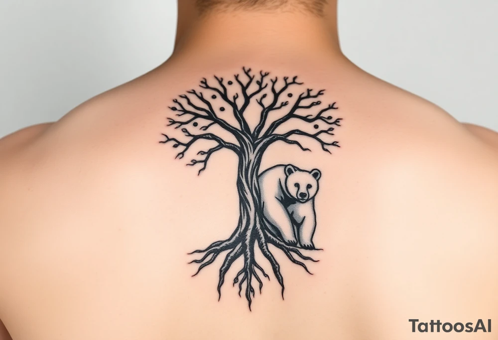 Tree of life with root detail and a mother bear with her cub tattoo idea