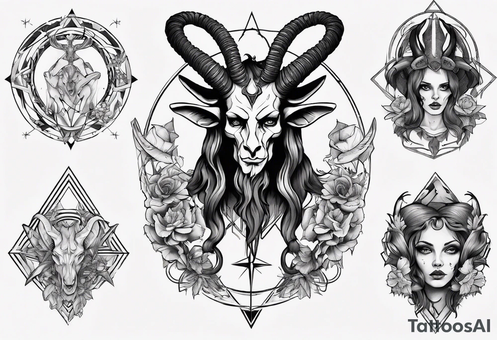 human like Baphomet friendly but dark and large no flowers tattoo idea