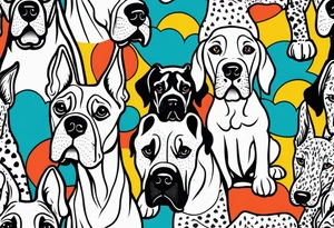 Arm sleeve that has 4 separate small Great Dane heads mixed in with other fill work that resembles the outdoors tattoo idea