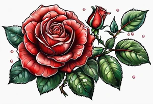 Red rose with a pearl necklace tattoo idea