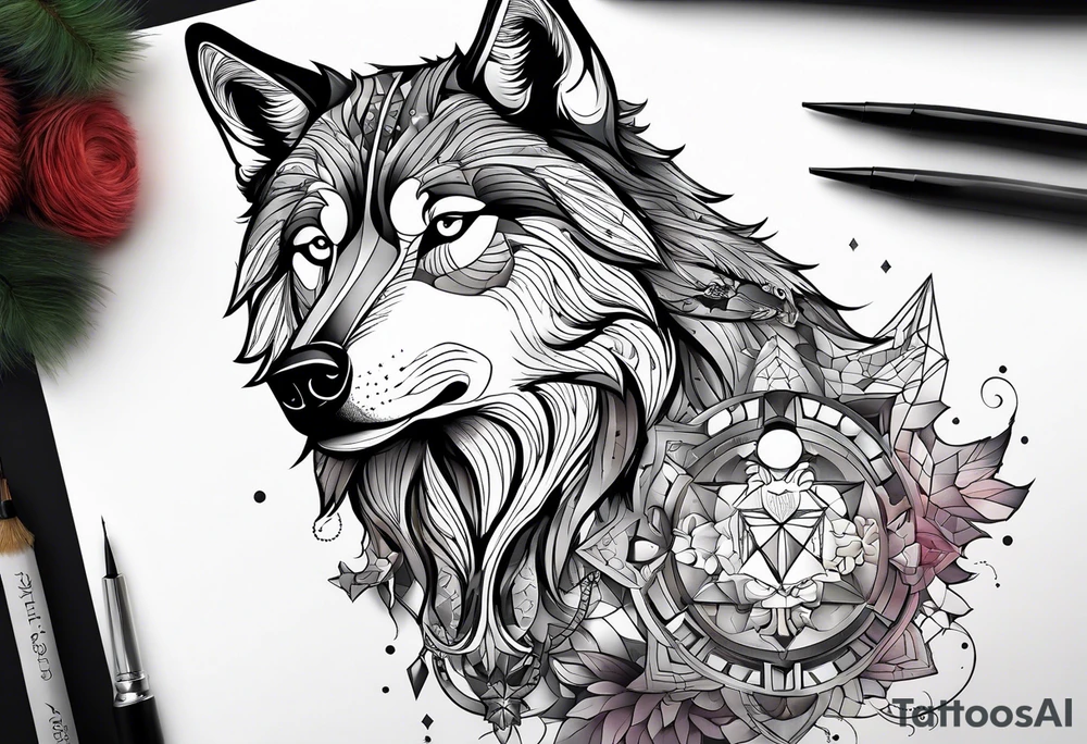 Constellation, two animal wolf, géométric tattoo idea