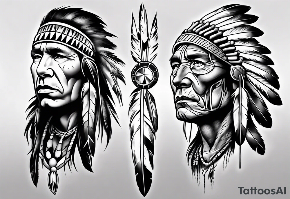 Native American theme man face realistic sleeve tattoo idea Native American theme man face realistic sleeve tattoo idea