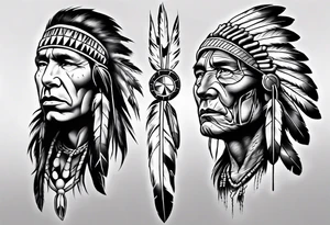 Native American theme man face realistic sleeve tattoo idea