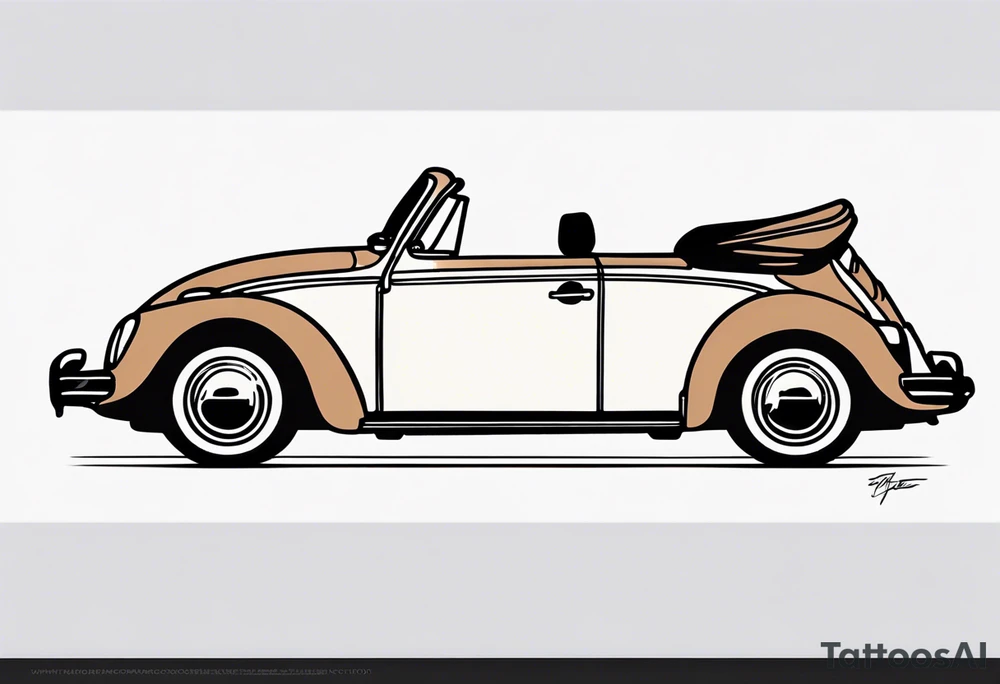 VW beetle convertible, side profile, top-down, modern, linework, minimal, no shadow, no solid shading, brown lines, thin lines tattoo idea