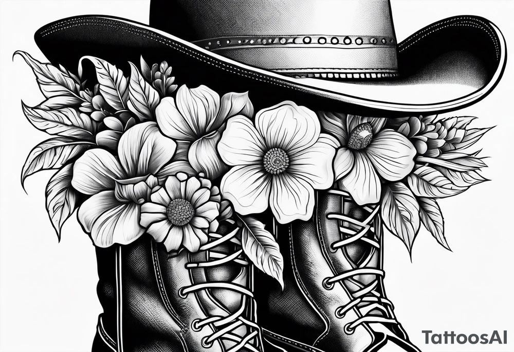 Cowboy flowers inside boots boots cowboy hat howdy tattoo idea