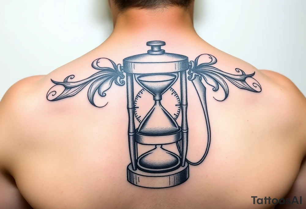 Slot machine inside sand timer and compass tattoo idea