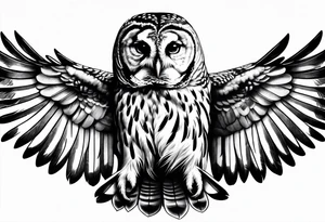 barred owl wings outstretched with a snake in its feet tattoo idea