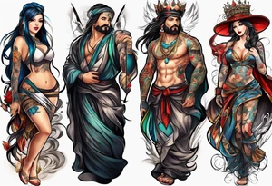 Full leg tattoo from hip to foot, straight drawing tattoo idea