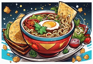 Voltron eating a bowl of ramen and some tacos tattoo idea