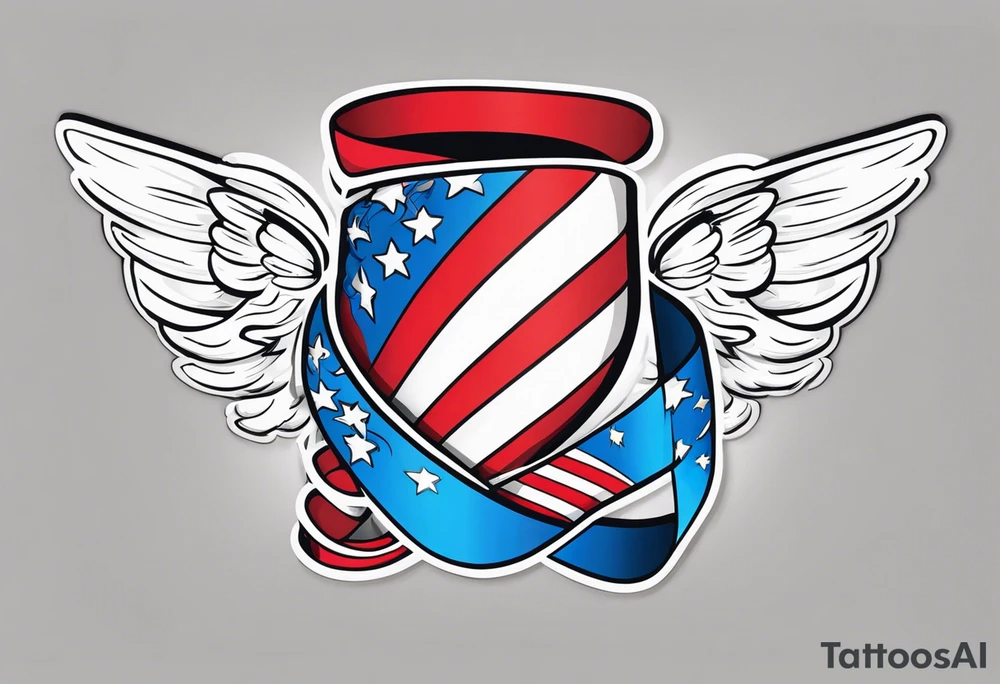Colon cancer ribbon with a angel and a American flag tattoo idea